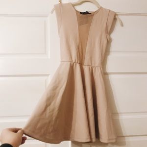 Topshop - Pale Pink Nude Sheer Panel Skater Dress